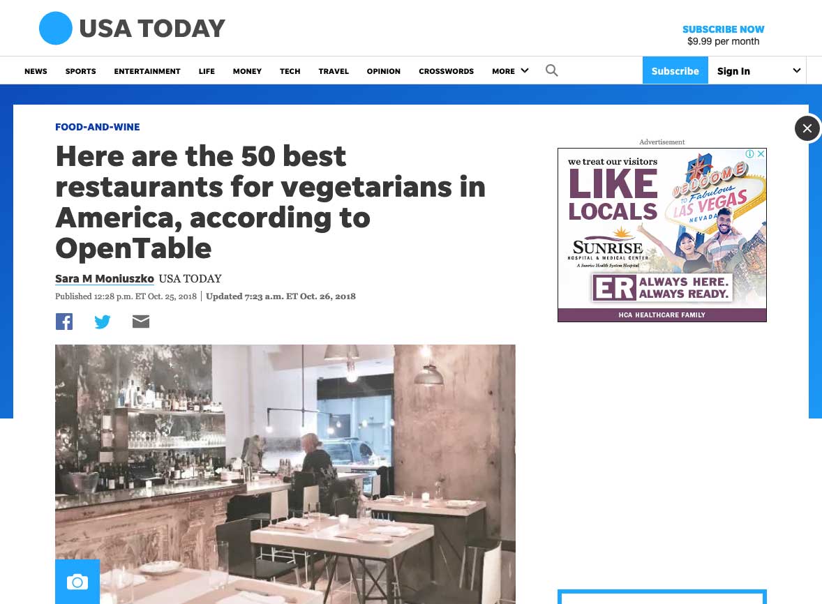Here are the 50 best restaurants for vegetarians in America, according to OpenTable